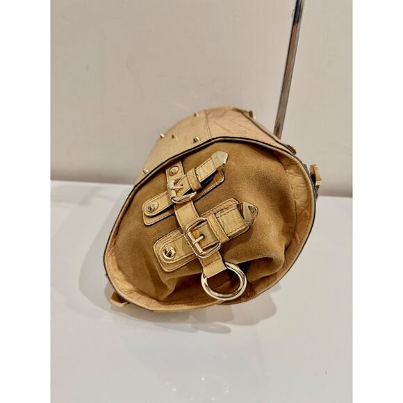 Versace Canyon Crocodile Embossed Leather Suede Medusa Bag Beige Medium - Picture 5 of 11